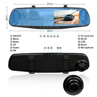 Dashcam 4.3 pouces 1080P IPS voiture DVR enregistreur de conduite rétroviseur double lentille enregistreur de voiture Support caméra de recul boîte noire 4