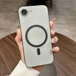 Matte Transparent Shockproof Magnetic Phone Case with Wireless Charging Compatibility - iPhone 15 Plus (Black)