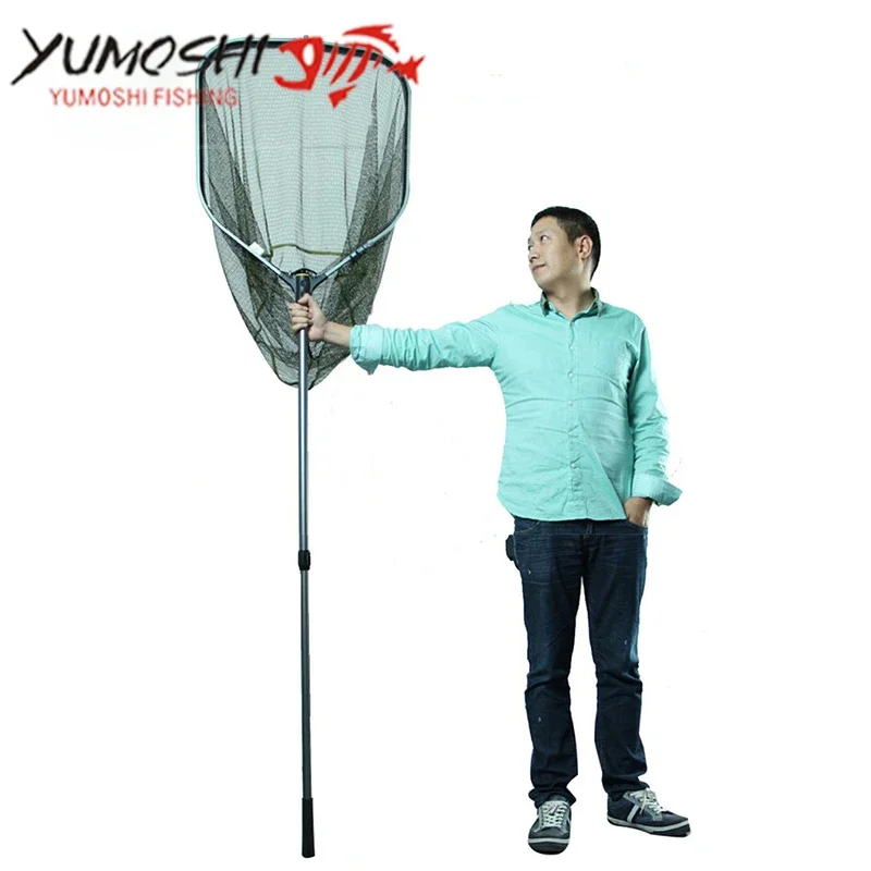 Large Aluminum Alloy Fishing Net Fish Landing Hand Net Foldable Collapsible Telescopic Pole Handle Fishing Tackle