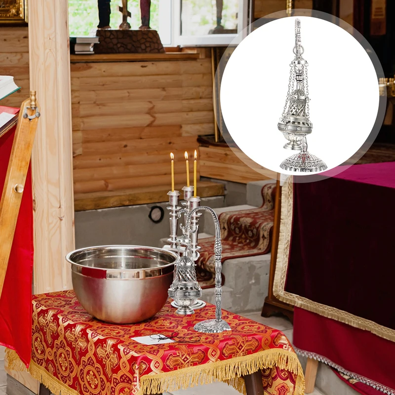 S/M/L Cross Censer Antique Carved Christian Church Incense Burner Religious Worship Utensils Relics Crafts Chapel Ornament Gift