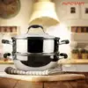 Stainless Steel Steamer Cooking Pot Set, Steamer for Cooking, Steamer Pan Set with Glass Lid, Momo Maker 6