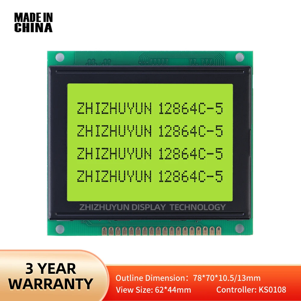 

12864C-5 LCD Display Module 128*64 3.5 Inches 78X70MM NT7108 Blue Yellow Screen 18PIN Parallel Port Yellow Green Mold