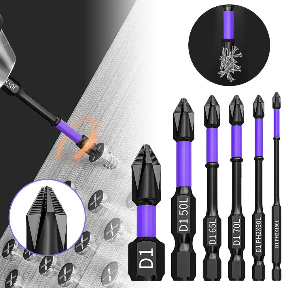 New 6pcs D1 Alloy Steel Anti-Slip Bits Strong Magnetic High Torque Impact Drill Bit Set Electric Screwdriver Accessories Tool