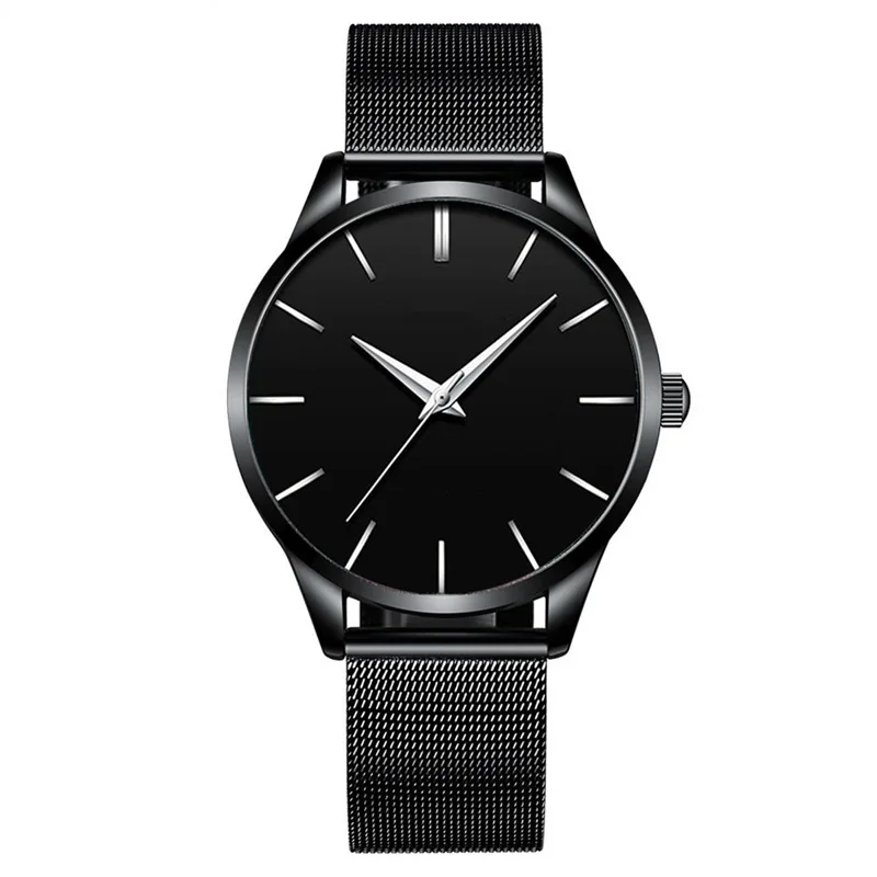 2022 Men's Fashion Ultra-thin Watch Casual Simple Men's Business Stainless Steel Mesh Band Quartz Watch
