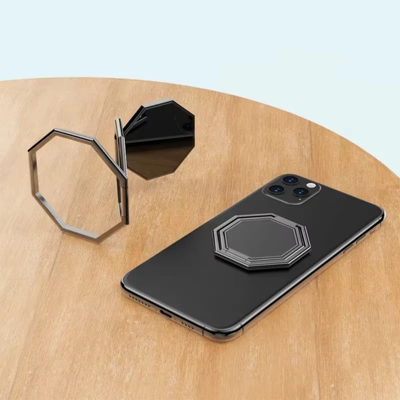 Ultra-Thin 360° Rotatable Foldable Phone Ring Stand - Multi-Angle Portable Hexagon Metal Holder
