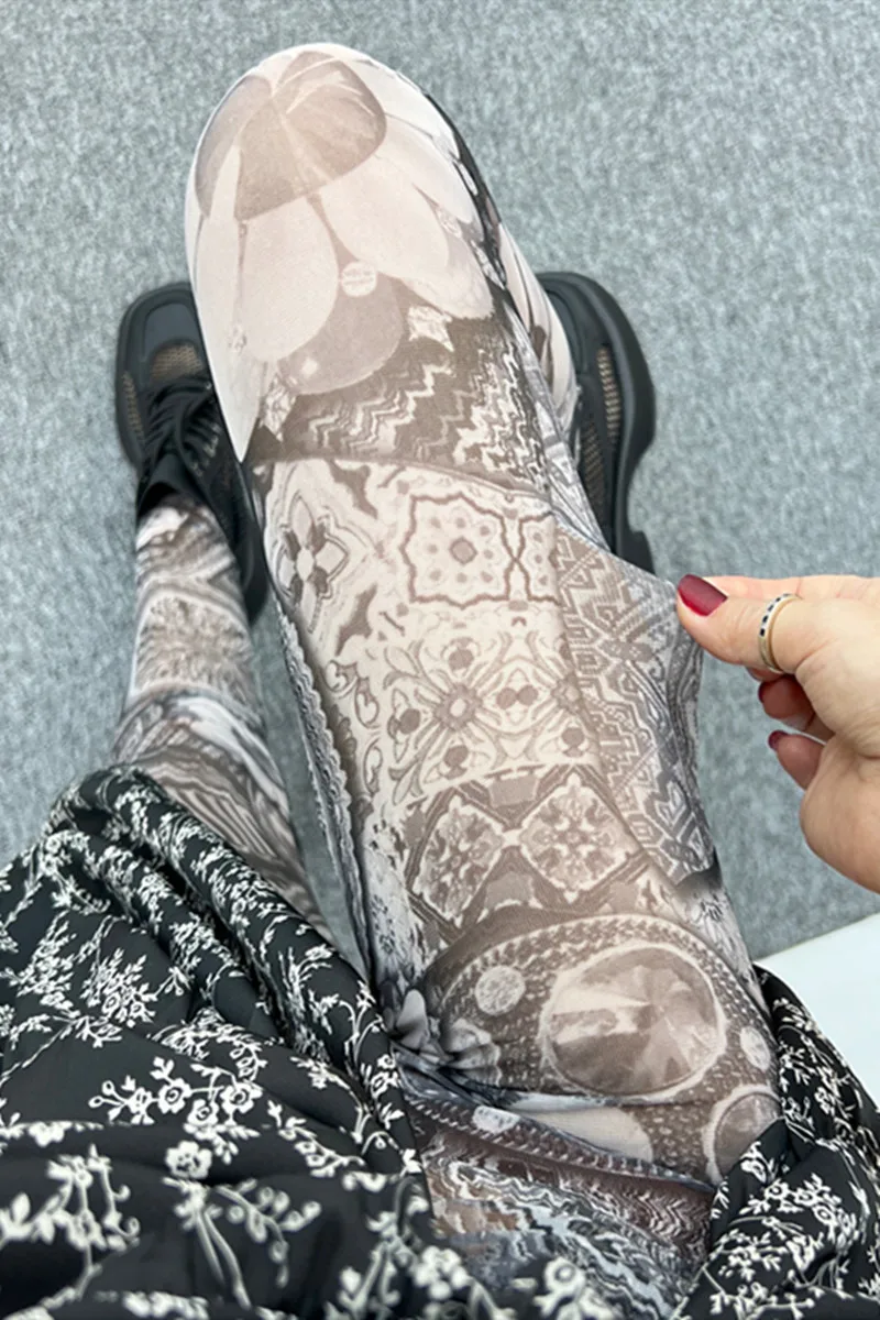 Thin Leggings Screen Printed Large Stretch Pants Women's Tight Pants Summer Sun Protection Sportswear Yoga Pants Large Size