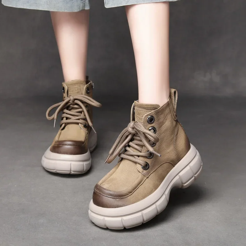 

Krasovki 6cm Cow Suede Cow Genuine Leather Retro Pump ZIP Platform Wedge Autumn Spring Women Plush Boots Moccasins Fashion Shoes