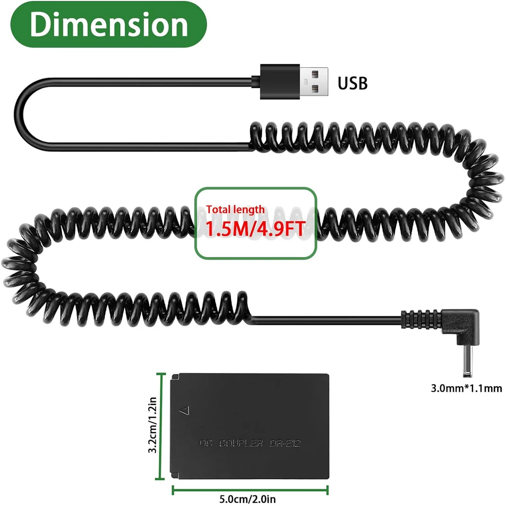 cabo de alimentação USB, Canon eos m50