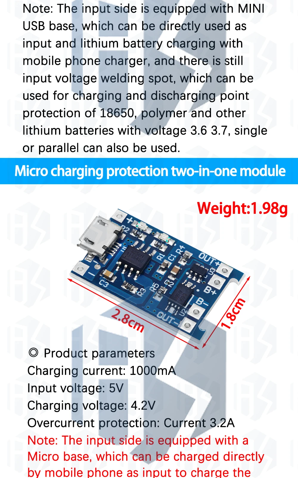 1–10 Stück Micro Typ C Mini-USB-Lithium-Batterie-Ladeplatine, Lademodul, Schutz, zwei Funktionen, TP4056, 18650, 5 V, 1 A – Detail 4