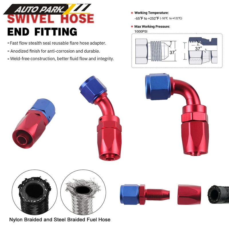 Red/Blue 180 Degree Swivel Seal Oil/Fuel/Fluid Flare Hose 8AN Fitting Adapter