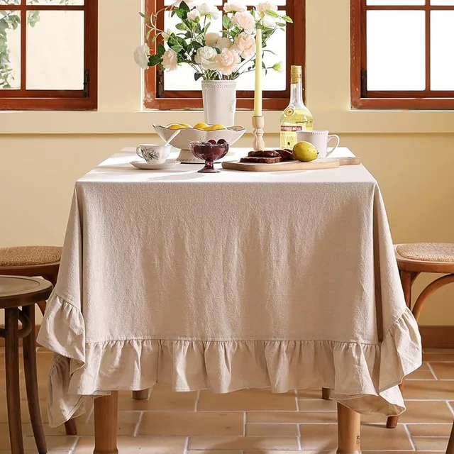 Nappe en tissu de coton lavable, blanche, pour fête de mariage, salle à manger, décoration de Banquet, couverture de Table luxueuse, tapis de pique-nique 4