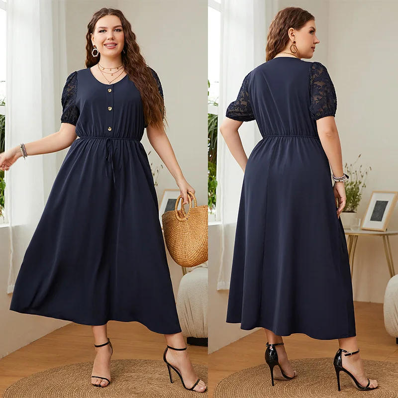 

Europe and The United States Plus Size Womens 2022 Summer New Explosion Solid Color Loose Dress