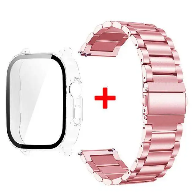 Tempered Glass Protective Shell with Stainless Steel Metal Band Bracelet