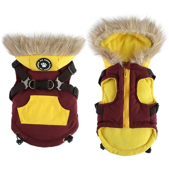 Winter Pet Dog Clothes Coat with Harness Warm Soft Windproof Hoodie Jacket for Small Medium Dogs Yorkies Chihuahua Clothing 3