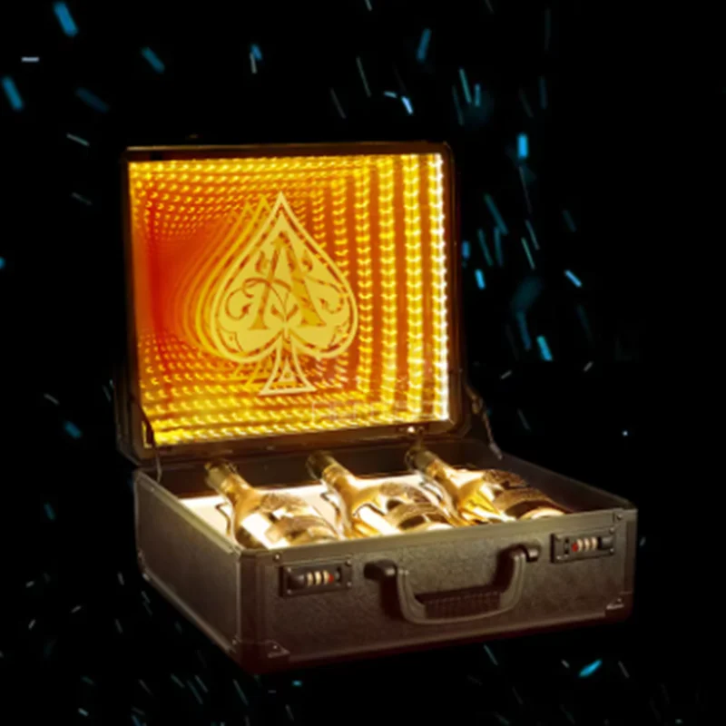 3 Bottles LED DOM P CHAMPAGNE SUITCASE Wine Bottle Carrier Box Glorifier Display Case Presenter for Night Club Lounge Bar