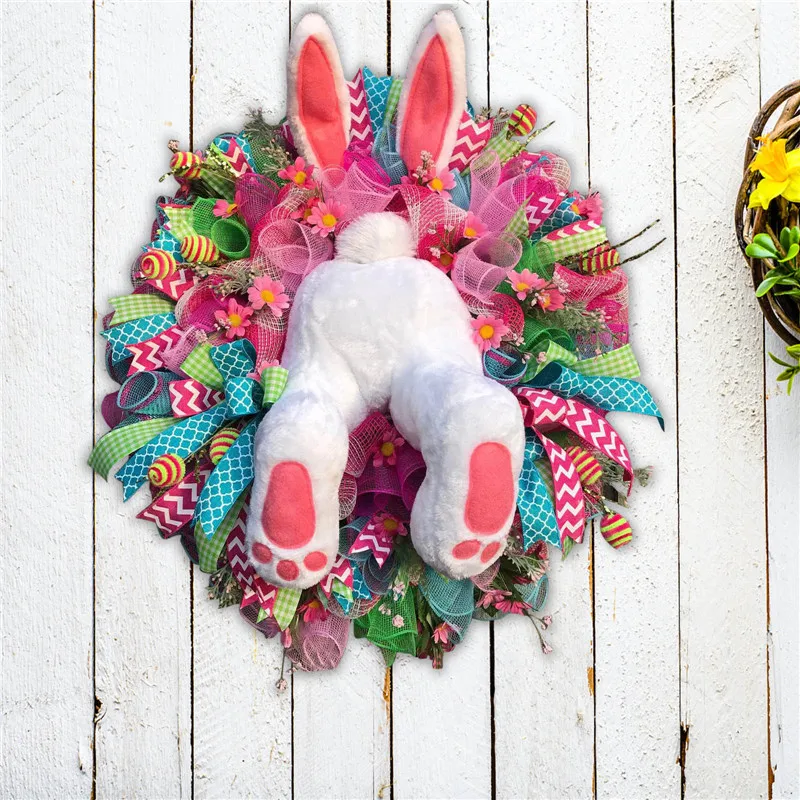 2022 New Creative Festival Garland Decor Door Wall Oranments Colorful Easter Bunny Garlands Happy Easter Party Wreath Decoration