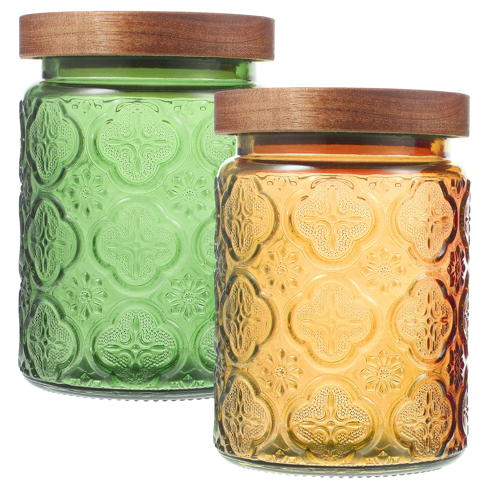 

2pcs Glass Storage Jars with Airtight Wood Lid Glass Kitchen Canisters Clear Container 700ml