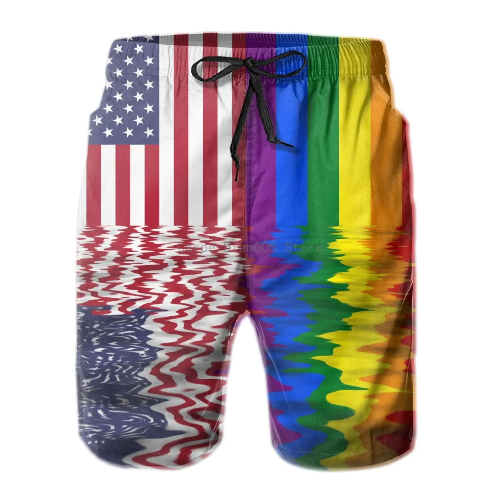 Pride Rainbow Colored Love Hearts Mens Swim Trunks Quick Dry Beach Board Shorts Swimwear Suits 6