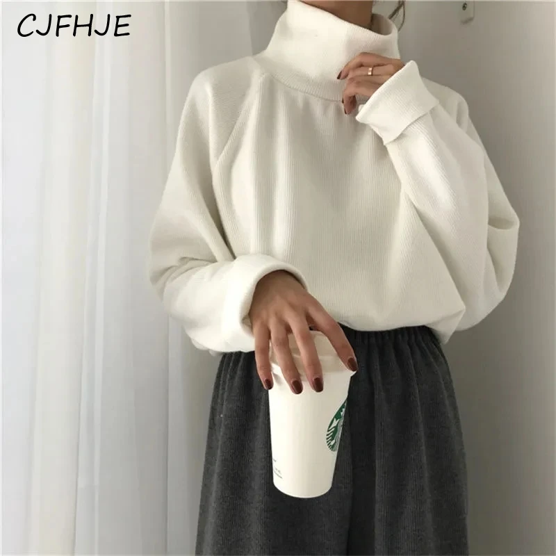 

CJFHJE Turtleneck Bottoming Shirts Women Korean Loose Solid Color Warm Pullovers Elegant Y2k Thin Streetwear Tops Autumn Winter