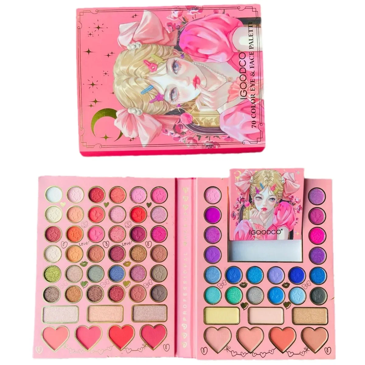 70 Colors Cartoon Pattern Eye Shadow Plate Sets Box Matte Pearlescent with Brush Makeup Neon Eyeshadow Palette Gliter for Eyes