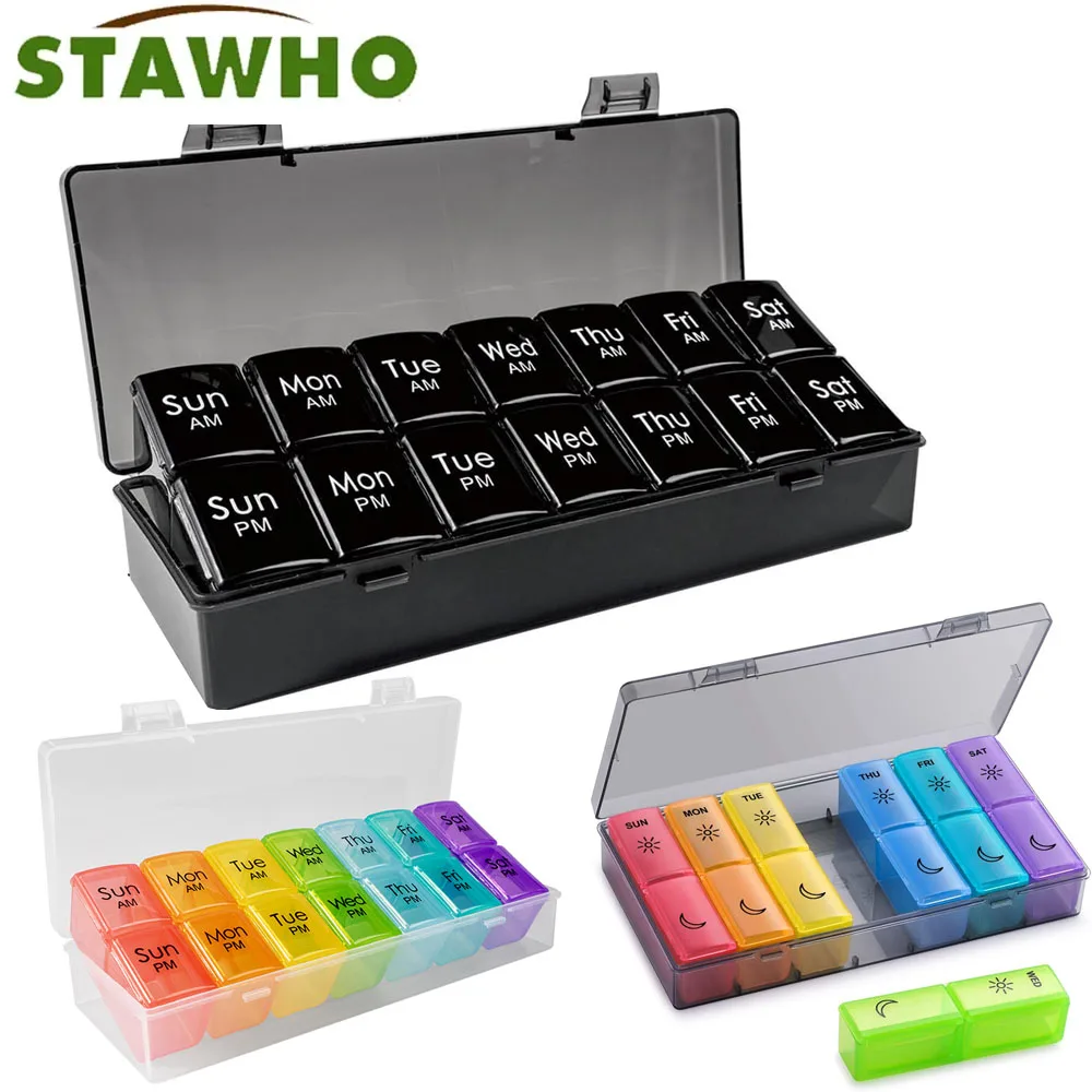 Weekly AM/PM Push Button Pill Organizer with 7-Day Storage Compartments