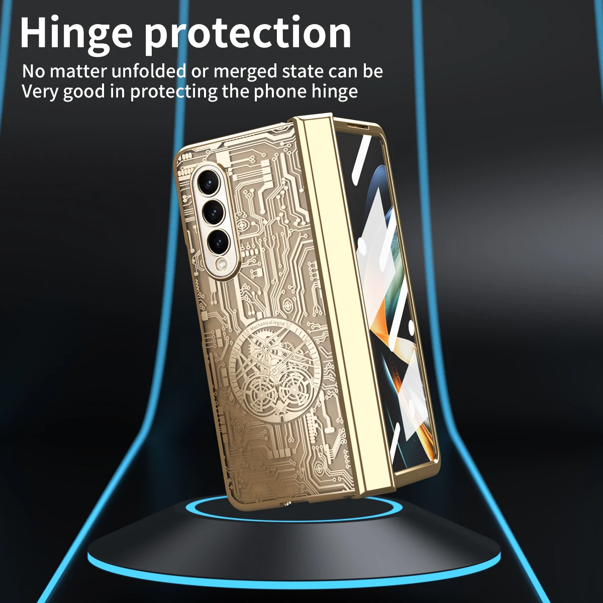Transparent Glossy PC Case For Samsung Galaxy Z Fold5 4 3 Hinge Protection Mechanical Wireless Charge Hard Cover Glass Protector