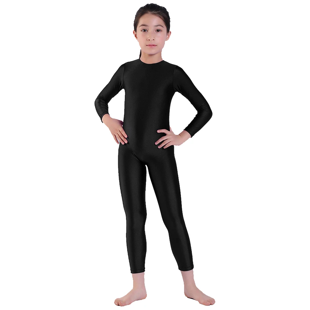 AOYLISEY Kids Ballet Skate Dance Unitard Girls Gymnastics Full Body Leotard Black Long Sleeve Bodysuit boy Jumpsuit Wear