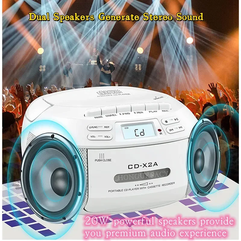 

Portable Bluetooth Speaker CD tape player Boombox Cassette Recorder Stereo Player with TF/USB Port AM/FM Radio Cai De Som