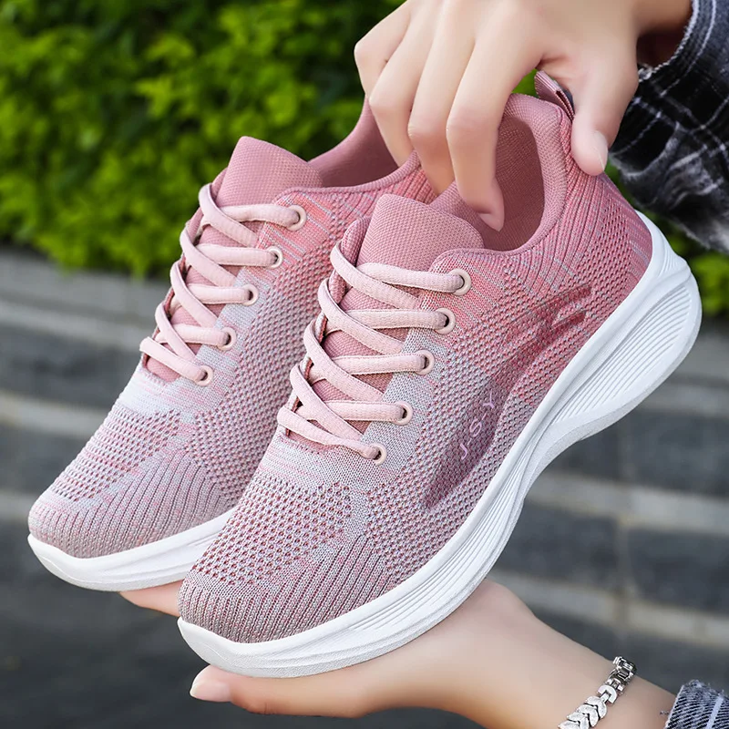 

High Appearance Level Thick Sole Increase Mesh Lace-up Fashion All Comfortable Non-slip Breathable Sports Women's Single Shoes