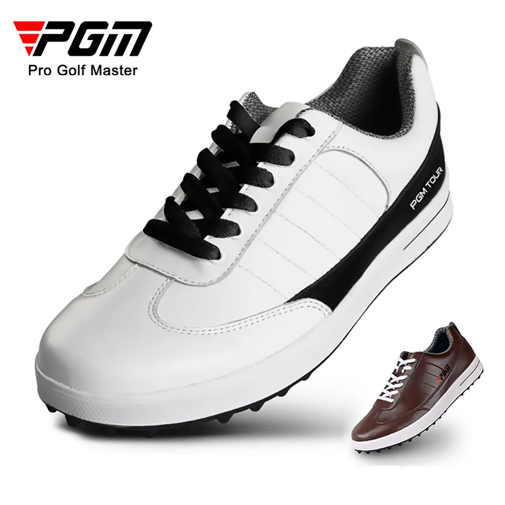 

PGM Genuine Leather Spikeless Golf Shoes Men Waterproof Breathable Slip Resistant Sports Sneakers Outdoor Golf Trainers XZ037