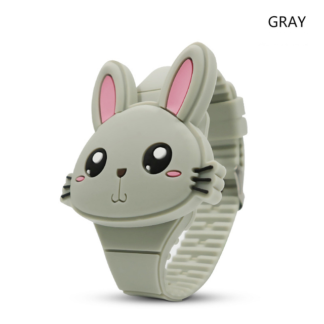 Rabbit Girls Watches with Bracelet Flip Cover Rubber Led Digital Kids Watch Child Clock Relogio Infantil Menino