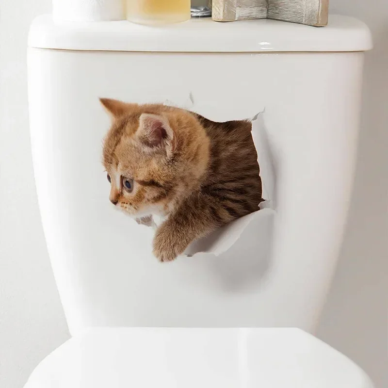 Cats 3D Wall Sticker Toilet Stickers Hole View Vivid Dogs Bathroom For Home Decoration Animals Vinyl Decals Art Wallpaper Poster