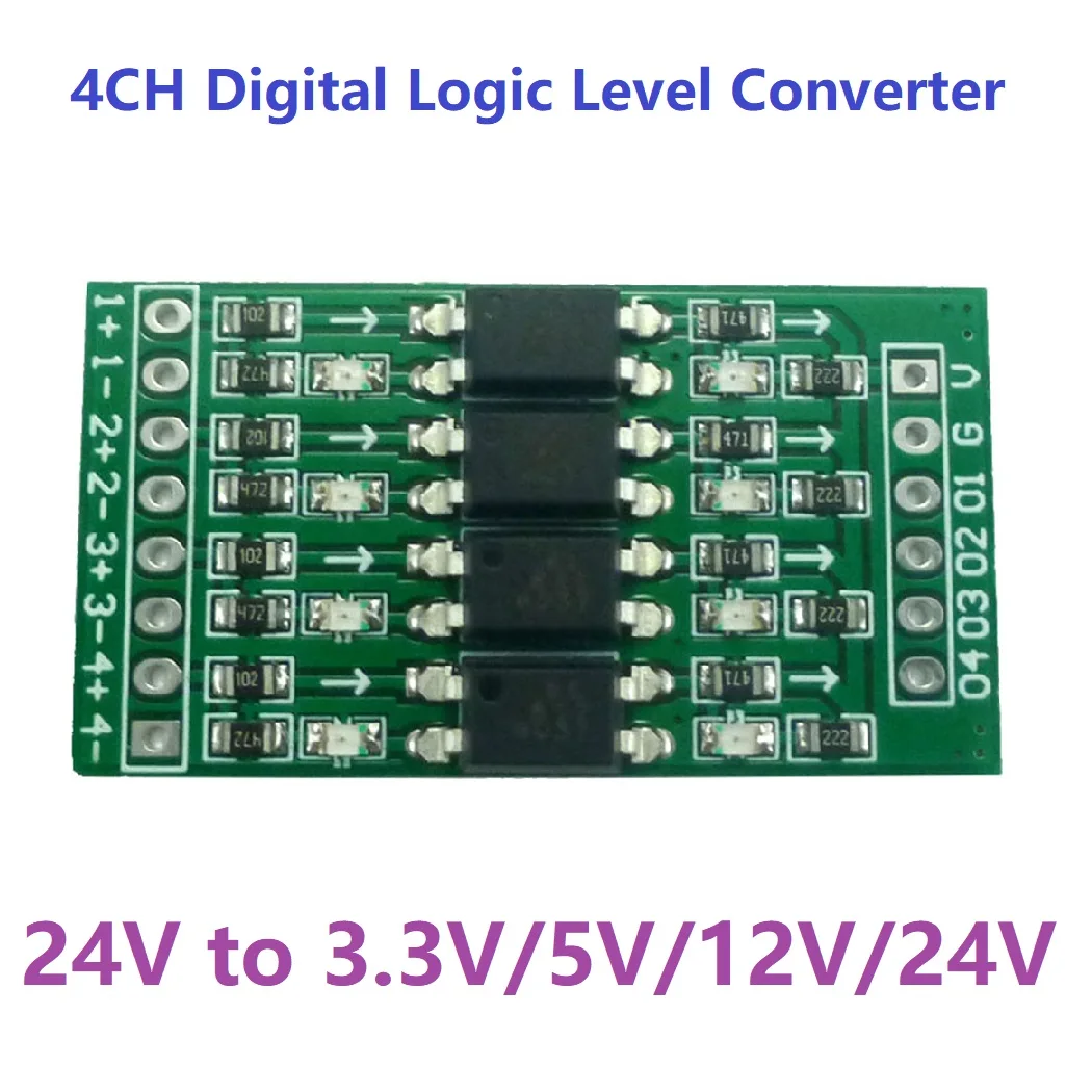 

10X 4ch 24V to 3.3V 5V 12V 24V Digital logic level conversion module in PNP/NPN out NPN OUT Optical Isolation Board