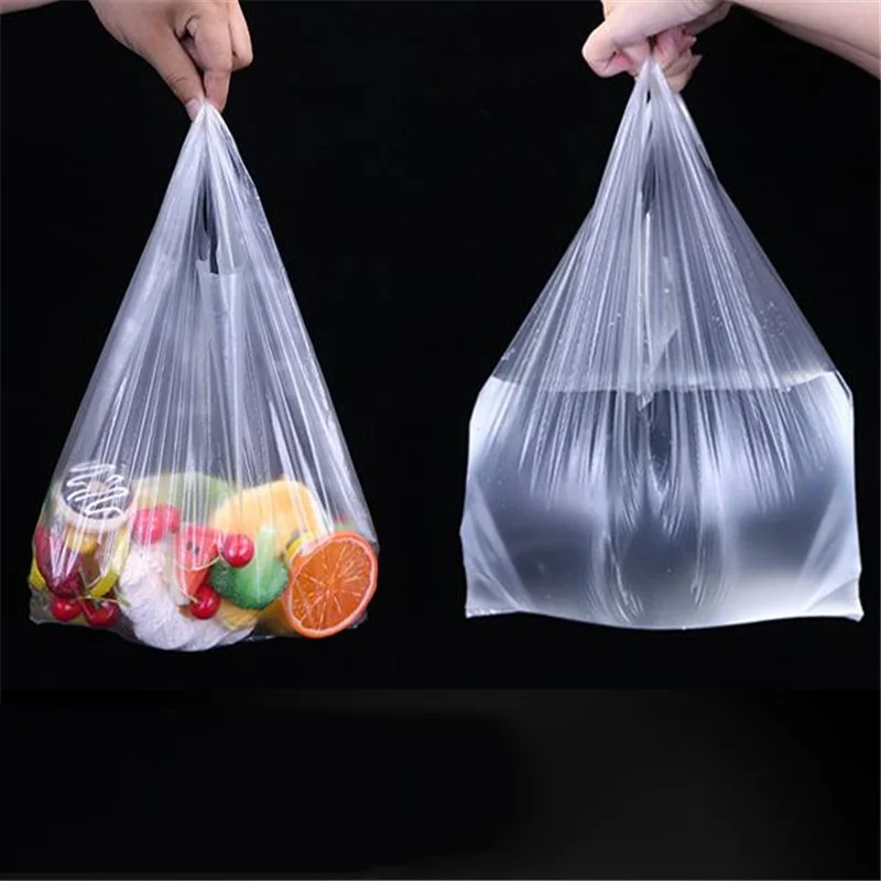 15-26cm/20-30cm/24-37cm/28-48cm100 Pcs/pack Transparent Bags Shopping Bag Supermarket Plastic Bags With Handle Food Packaging 3