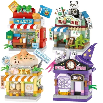 NEW Halloween Grocery Store Buns Spellbook Mah-Jong Club Restaurant Street View Building Blocks Kit Girl Bricks Model Kids Toy