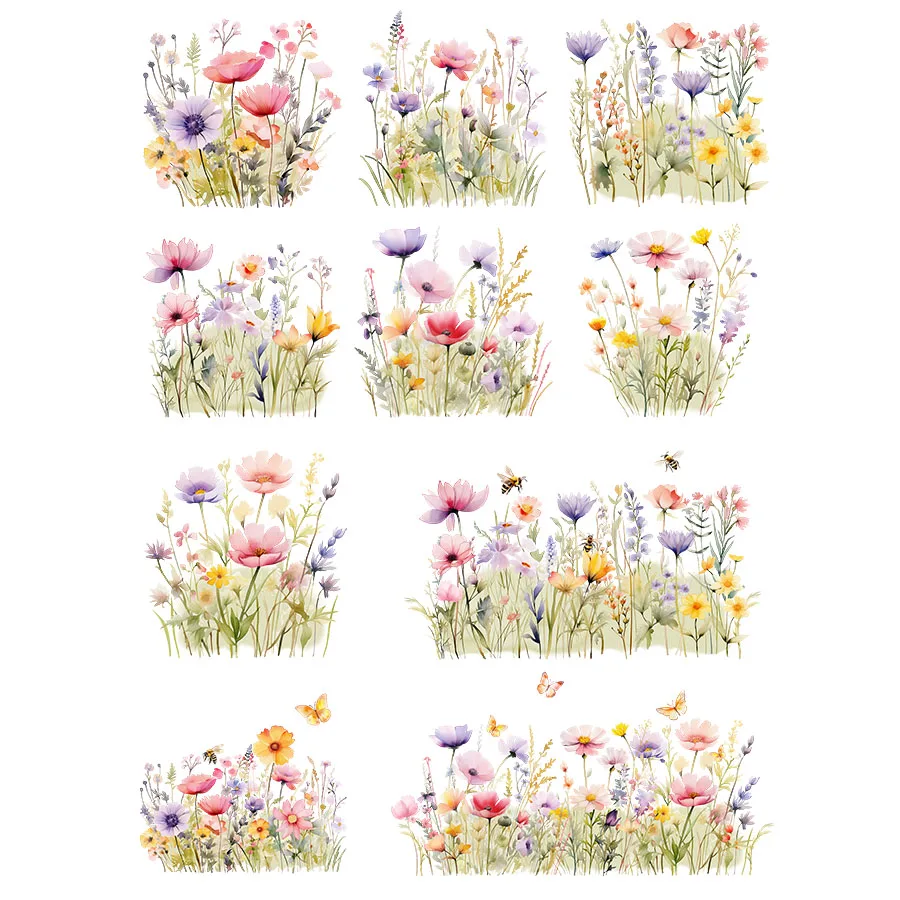 10pcs Spring Wildflower Floral UV DTF Cup Wrap Transfer Sticker Glass Coffee Mugs Decoration Cards Notebooks School Handmade dtf transfer sticker
