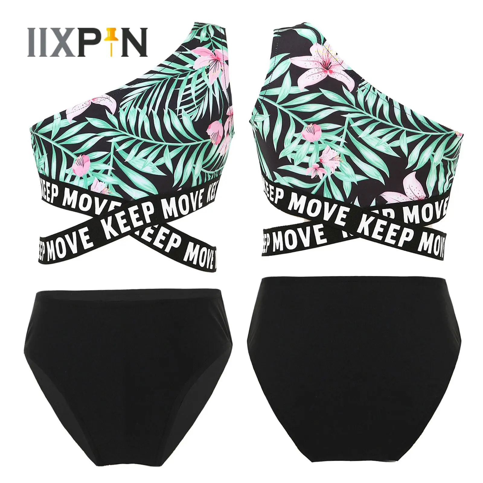 Детский раздельный купальный костюм для девочек, блузка без рукавов с принтом и трусы, пляжный купальник для бассейна