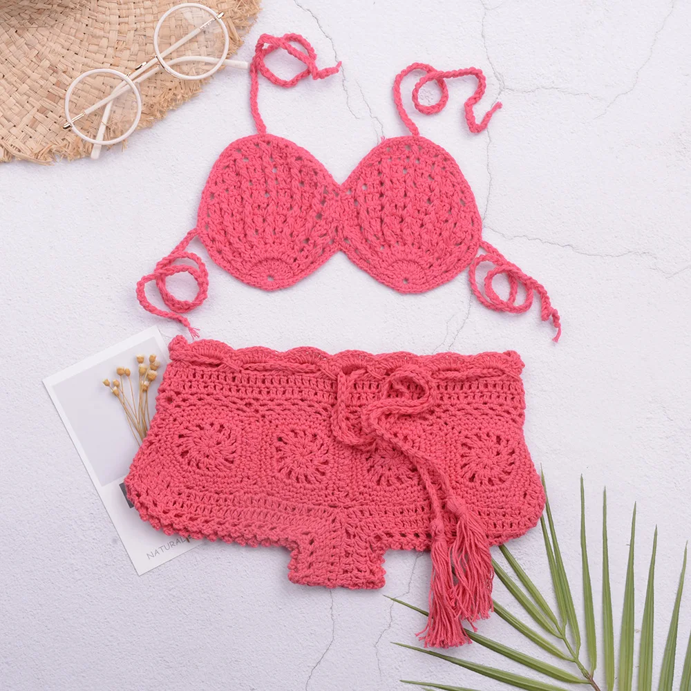 Beach Hand Crocheted Flower Shorts Children's Swimsuit Suit Split Bikini for Girls and Children