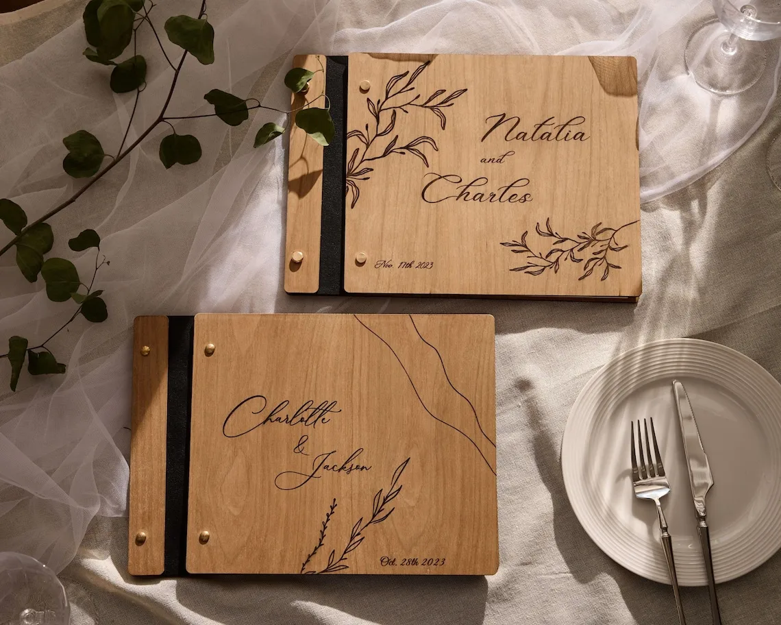 Personalized Wooden Wedding Guest Book Laser Engraved Wedding Decor Perfect for Photos and Heartfelt Messages Photo Album