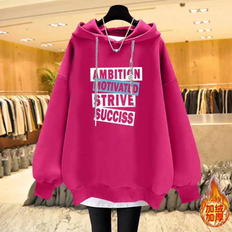 Female Autumn Winter Casual Solid Printing Hooded Sweatshirts Letter Print Long Sleeve Pullovers Casual Fashion Women Clothing