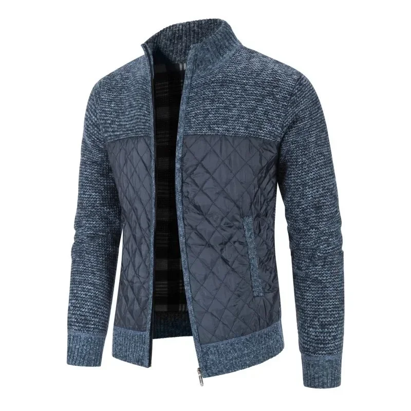 

2023 New Combination Checker Color Matching Plush Casual Men's Autumn Stand Neck Sweater