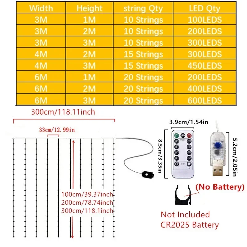 Description Picture 4 of item2025 Christmas Curtain LED String Lights USB Plug Hanging Light Decor Xmas Wedding Bedroom Indoor Christmas Decoration for Home