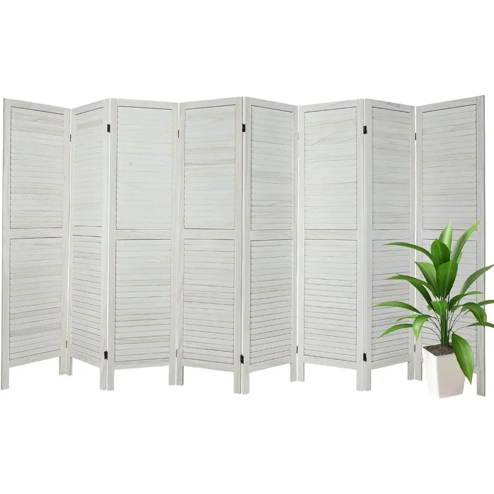 8 Panel Room Divider, Wood Freestanding Room Dividers and Folding, Separator Temporary Wall Dividers, White Foldable Design