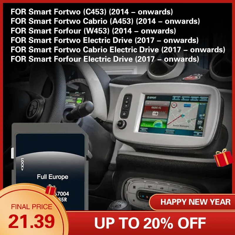 Per Smart 453 Mit Cool & Media Navigation Car 2023 Gps Sd Card Sat Nav Muslimate System Upgrade Map Full Europe Spedizione Gratuita