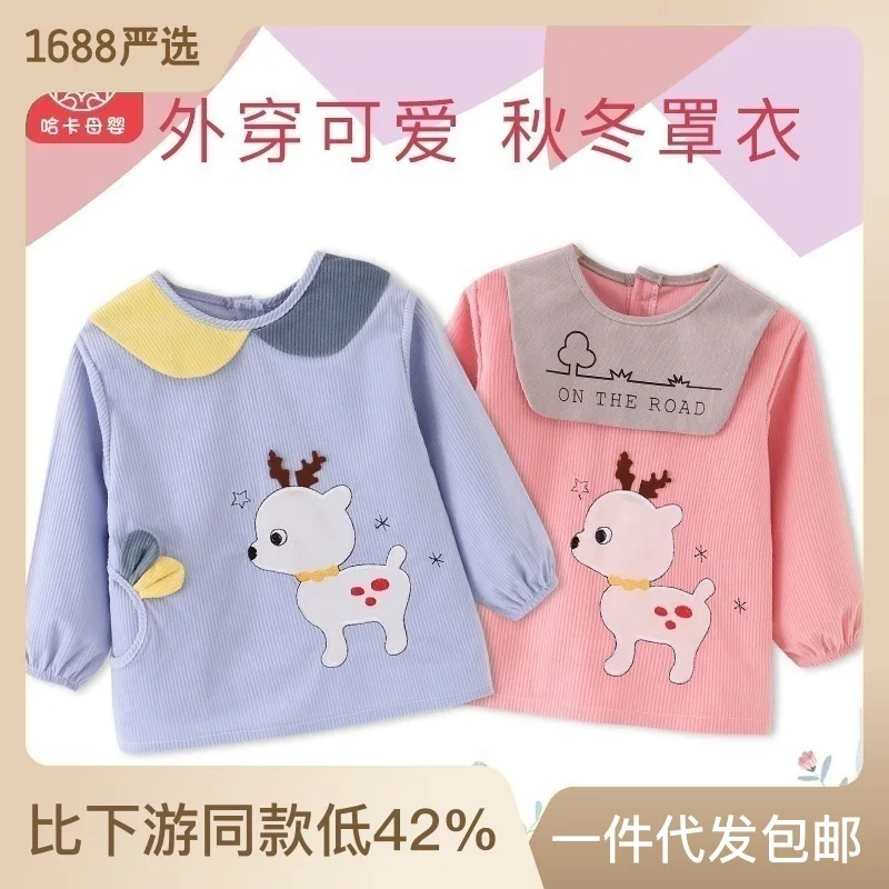 

Christmas Deer Overclothes Baby Girl Autumn and Winter Eating Apron Water and Dirt Resistant Outer Wear Cute Fashionable Warm Co