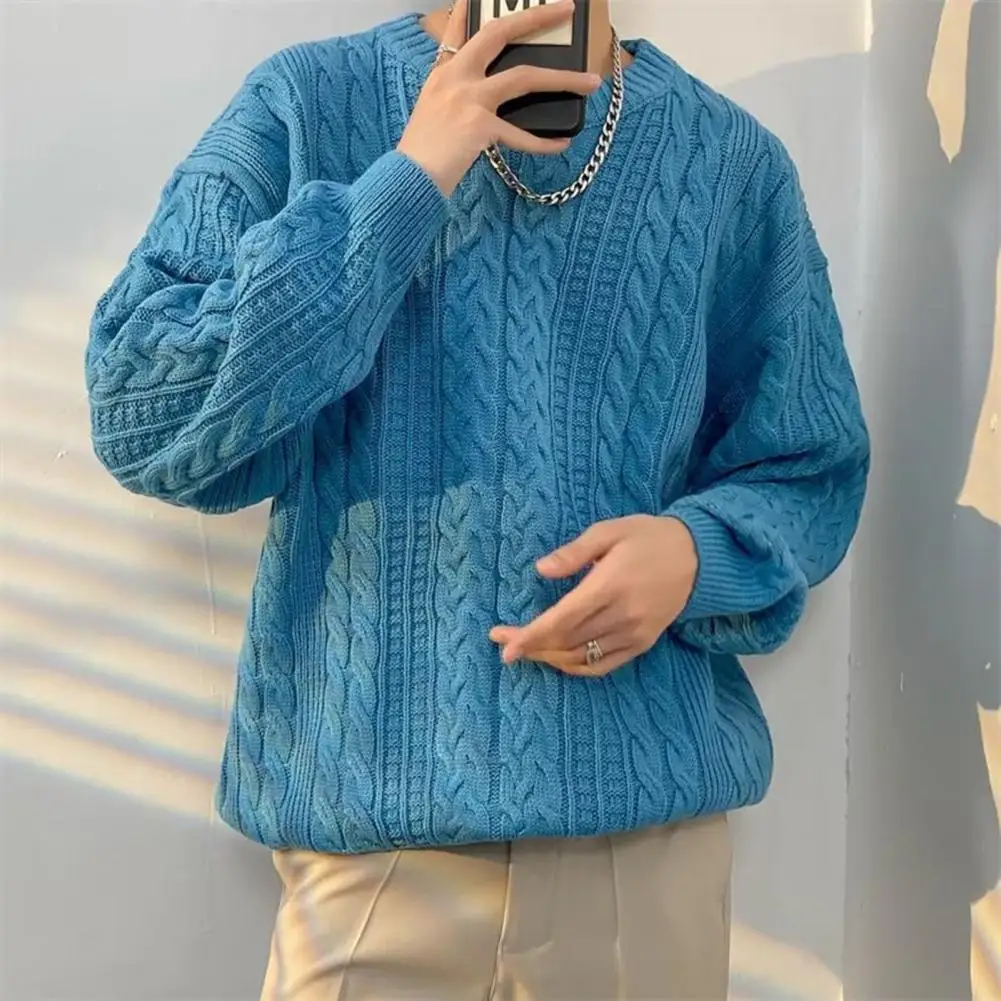 Men Polyester Sweater Cozy Knitted Winter Sweater for Men Thick Warm Pullover with Long Sleeve Unisex Couple Sweater for Fall