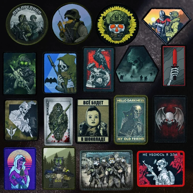 Tactical Patch Skull Riot Morale Badge Hook&Loop Patch Military Spawn Corps Skeleton Combat Armband Tactical Joker Print Patch Backpack Sticker tactical patch