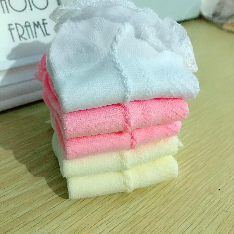 Kawaii Children Baby Girls Lolita Ankle Socks Breathable Cotton Lace Ruffle Princess Mesh Short White Pink Yellow Socks for Kids