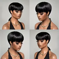 Perruque coupe lutin perruque de cheveux humains courte perruque entièrement faite à la Machine cheveux raides pour les femmes 5