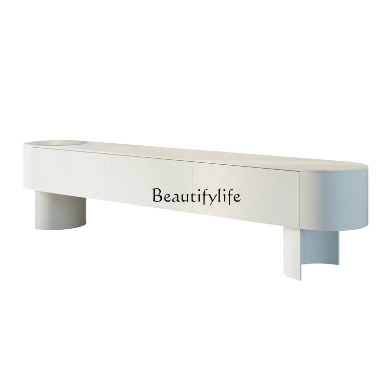 

Modern Simple and Light Luxury TV Cabinet French Cream Style Living Room Solid Wood Paint TV Stand